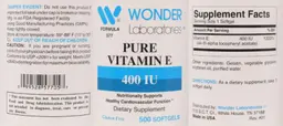 Label for Pure Vitamin E 400 IU