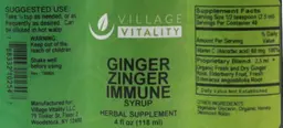 Label for Ginger Zinger Immune Syrup