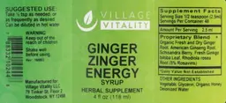 Label for Ginger Zinger Energy Syrup