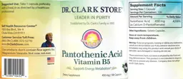 Label for Pantothenic Acid Vitamin B5 450 mg