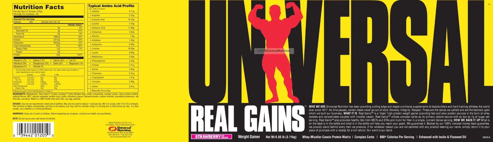 Label for Real Gains Strawberry Ice Cream