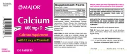 Label for Calcium 600 mg + D with 10 mcg of Vitamin D