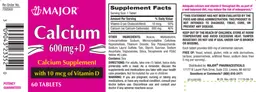 Label for Calcium 600 mg + D with 10 mcg of Vitamin D