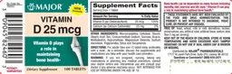 Label for Vitamin D 25 mcg