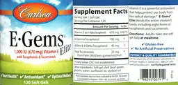 Label for E-Gems Elite 1,000 IU (670 mg)