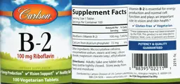 Label for B-2 100 mg Riboflavin
