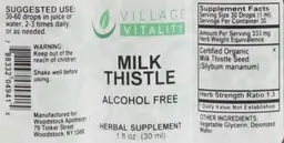 Label for Milk Thistle Alcohol Free