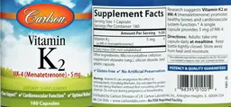 Label for Vitamin K2 MK-4 (Menatetrenone) 5 mg