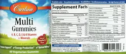 Label for Multi Gummies Natural Raspberry Flavor