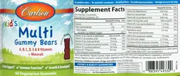 Label for Kid's Multi Gummy Bears Natural Raspberry Flavor