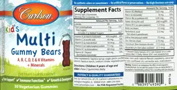 Label for Kid's Multi Gummy Bears Natural Raspberry Flavor