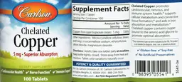 Label for Chelated Copper 5 mg