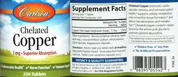 Label for Chelated Copper 5 mg
