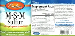 Label for M-S-M Sulfur 1,000 mg
