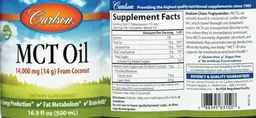 Label for MCT Oil 14,000 mg (14 g)