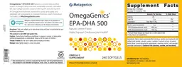 Label for OmegaGenics EPA-DHA 500 Natural Lemon Flavor