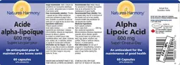 Label for Alpha Lipoic Acid 600 mg