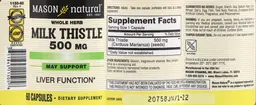Label for Milk Thistle 500 mg