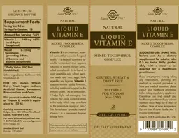 Label for Natural Liquid Vitamin E