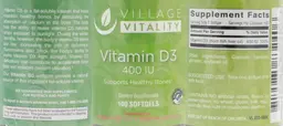 Label for Vitamin D3 400 IU