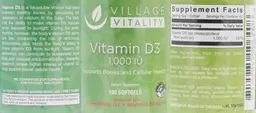 Label for Vitamin D3 1,000 IU