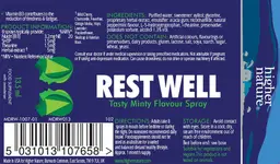 Label for Rest Well Tasty Minty Flavour Spray