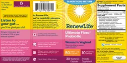 Label for Ultimate Flora Probiotic Women's Vaginal 50 Billion