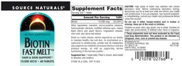 Label for Biotin Fast Melt 10,000 mcg