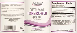 Label for Optimal Forskohlii 250 mg