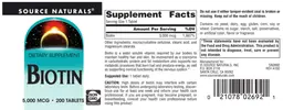 Label for Biotin 5,000 mcg