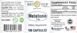 Label for Melatonin 1 mg