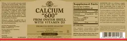 Label for Calcium "600" from Oyster Shell with Vitamin D3