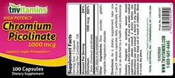 Label for High Potency Chromium Picolinate 1000 mcg