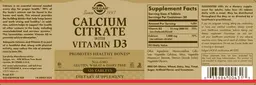 Label for Calcium Citrate with Vitamin D3