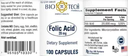 Label for Folic Acid 20 mg
