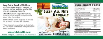 Label for Sleep All Nite Naturals
