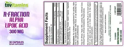 Label for R-Fraction Alpha Lipoic Acid 300 mg