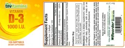 Label for Vitamin D-3 1000 IU