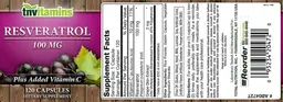 Label for Resveratrol 100 mg