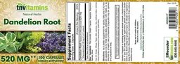 Label for Dandelion Root 520 mg