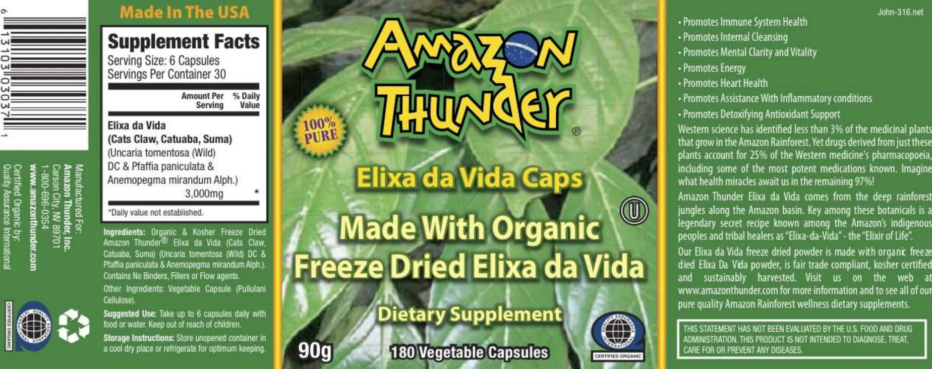 Label for Elixa Da Vida Caps