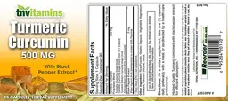Label for Turmeric Curcumin 500 mg