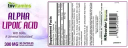 Label for Alpha Lipoic Acid 300 mg