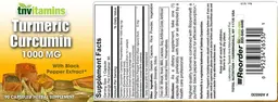Label for Turmeric Curcumin 1000 mg