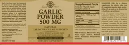 Label for Garlic Powder 500 mg