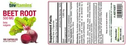 Label for Beet Root 500 mg