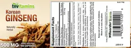 Label for Korean Ginseng 500 mg