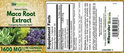 Label for Maca Root Extract 1600 mg
