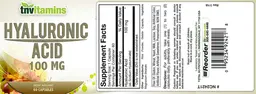 Label for Hyaluronic Acid 100 mg
