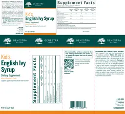 Label for Kid's English Ivy Syrup Natural Raspberry Flavor